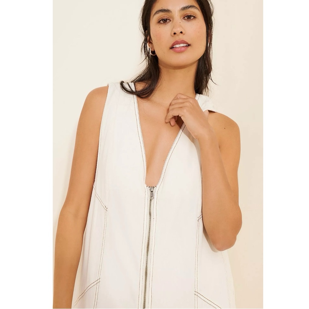Free People Santino Denim Zip Front Midi Dress in Ecru Size Large Minimalist - Picture 8 of 16